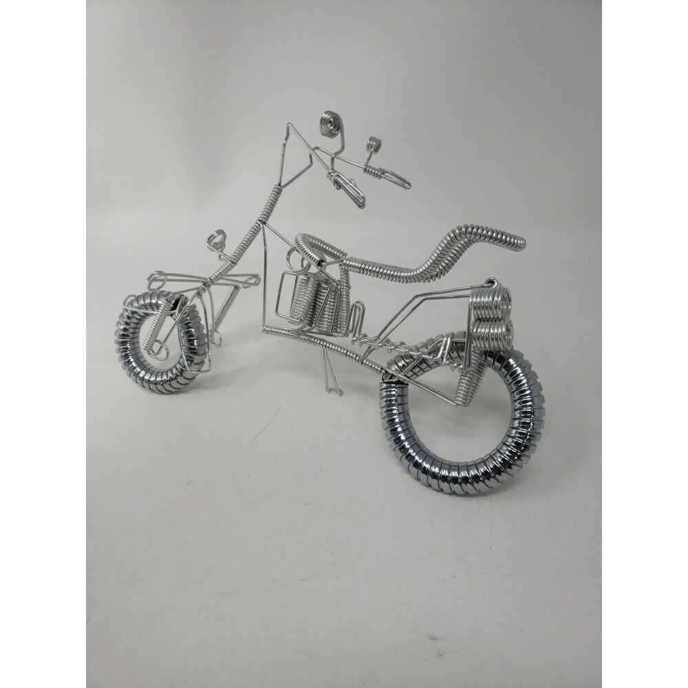 Vintage Motorcycle Wire Folk Art Metal Decor Chrome Bendable Unique Collectible